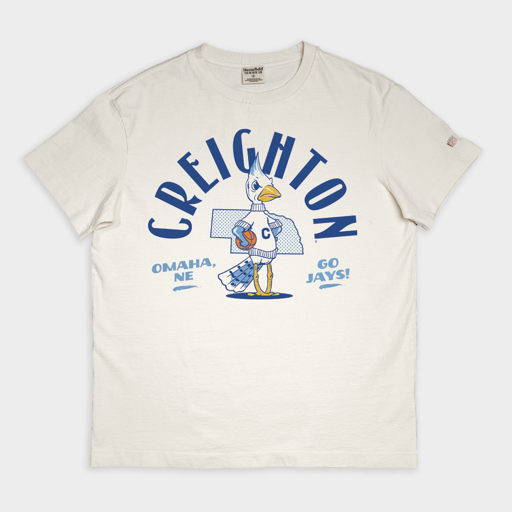 Retro Creighton Bluejays Basketball Vintage Heavyweight Tee Hoodie, Sweatshirt | PureTeeCo.com (Image 1)