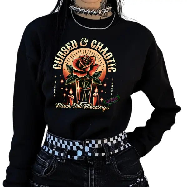 CURSED & CHAOTIC SHIRTS WOMEN, VINTAGE INSPIRED GRAPHIC TEE, GOTH, RETRO, SKULL, SKELETON Hoodie, Sweatshirt | PureTeeCo.com
