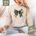 Camo Bow Hoodie, Cute Women's Crewneck, Trendy Women's Hooded Sweater T-Shirts, Sweatshirt | PureTeeCo.com