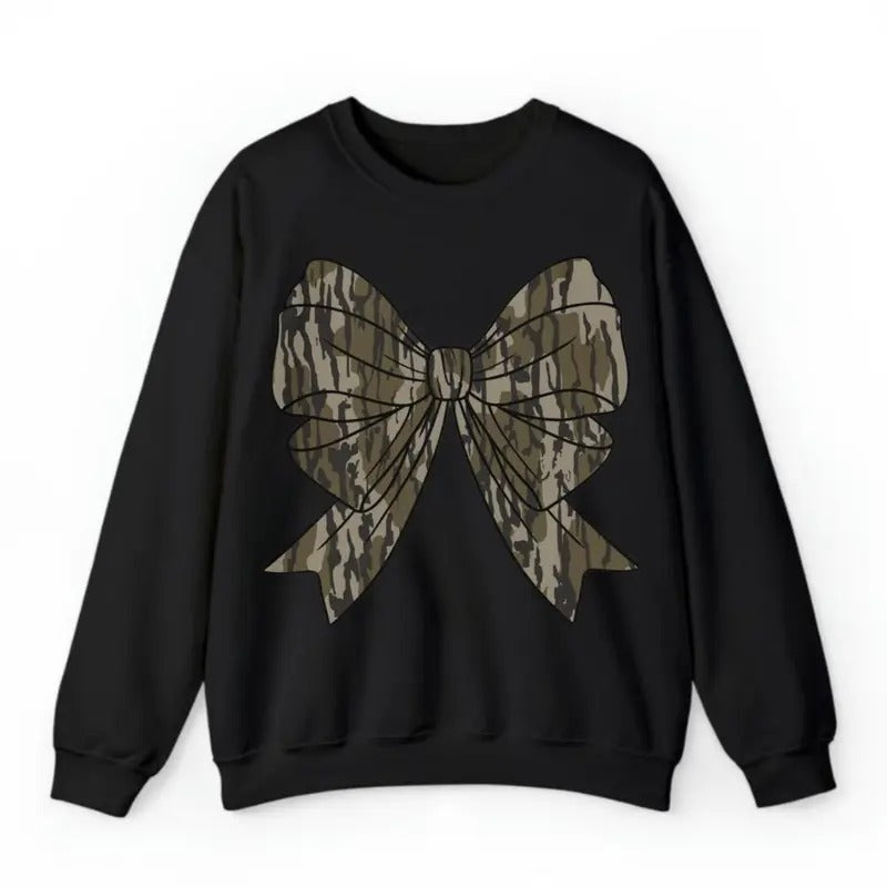 Camo Coquette Bow Duck Hunting Sweatshirt, Old School Camo Girls Camo Sweatshirt, Cute Coquette Bow for Women, Alanasua,...