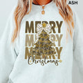Camo Merry Christmas Bow Sweatshirt Christmas Winter Graphic Long Sleeve Casual Cotton Polyester Oversized sweatshirt -...