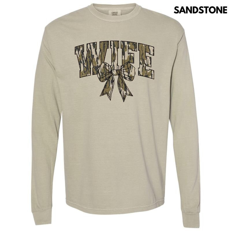 Camo Wife Coquette Long Sleeve Comfort Colors T-Shirt 'NLB' Hoodie, Sweatshirt | PureTeeCo.com