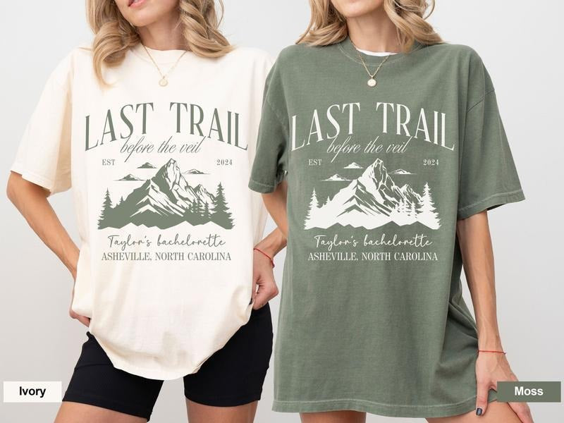 Camping Bachelorette Party Shirts Lake Hiking Bachelorette Last Trail Before The Veil Mountain Bachelorette Partycamp...