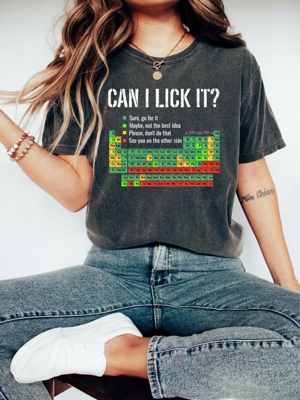 Can I Lick It Periodic Table Shirt, Funny Chemistry Shirts, Elements Table Shirt, Science Chemistry Lab Tshirt, Funny...