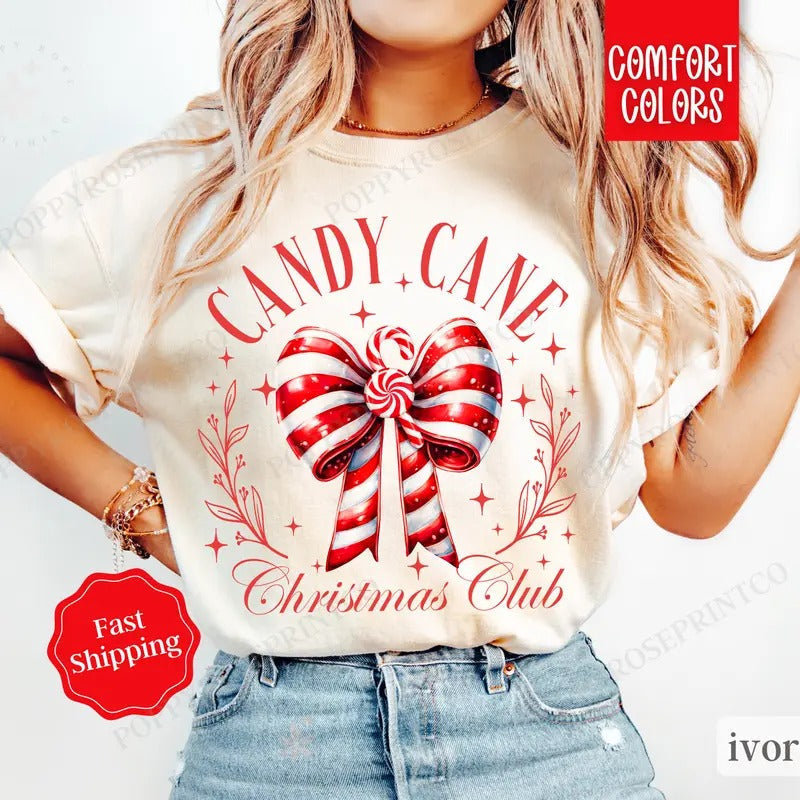 Candy Cane Christmas Club Shirt Comfort Colors Holiday Tshirt, Women's Xmas Tee Hoodie, Sweatshirt | PureTeeCo.com