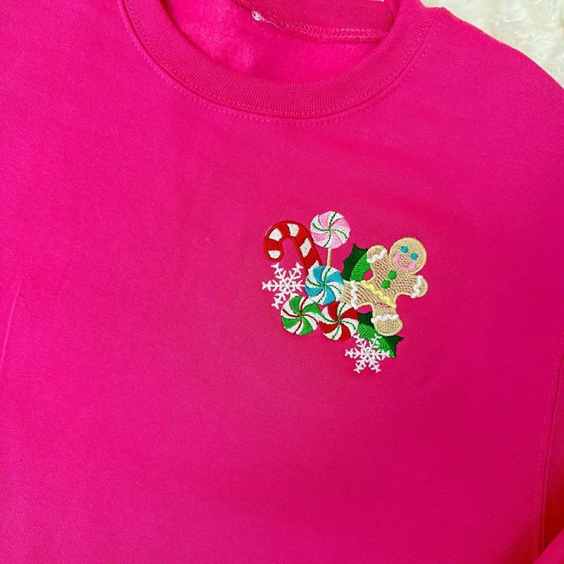 Candy Gingerbread Embroidered Sweatshirt T-Shirts, Hoodie | PureTeeCo.com