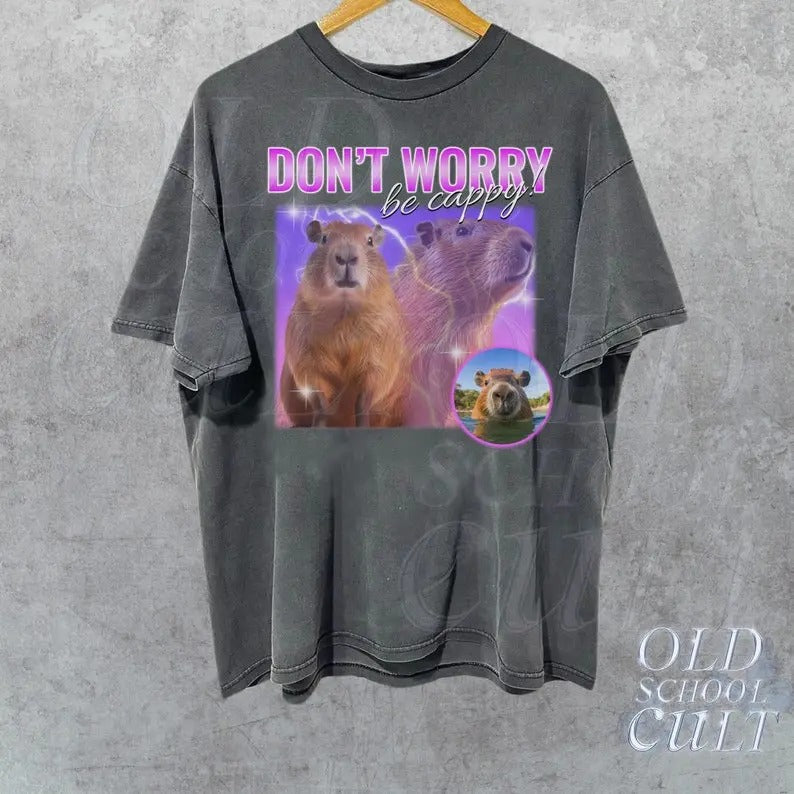 Capybara Vintage 90s Bootleg Style Graphic T-Shirt, Retro Be Cappy Shirt, Trendy Shirts, Adult Unisex Relaxed Graphic...