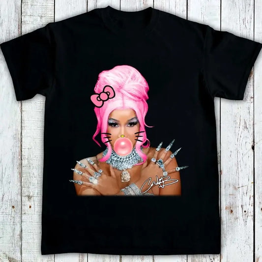 Cardi.B Pink Kitty Cute Graphic Tee Shirt