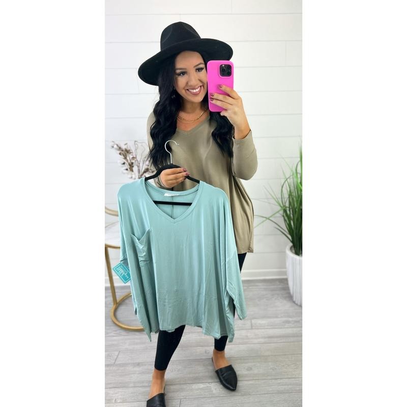 Carly Oversized Pocket Top T-Shirts, Hoodie, Sweatshirt | PureTeeCo.com