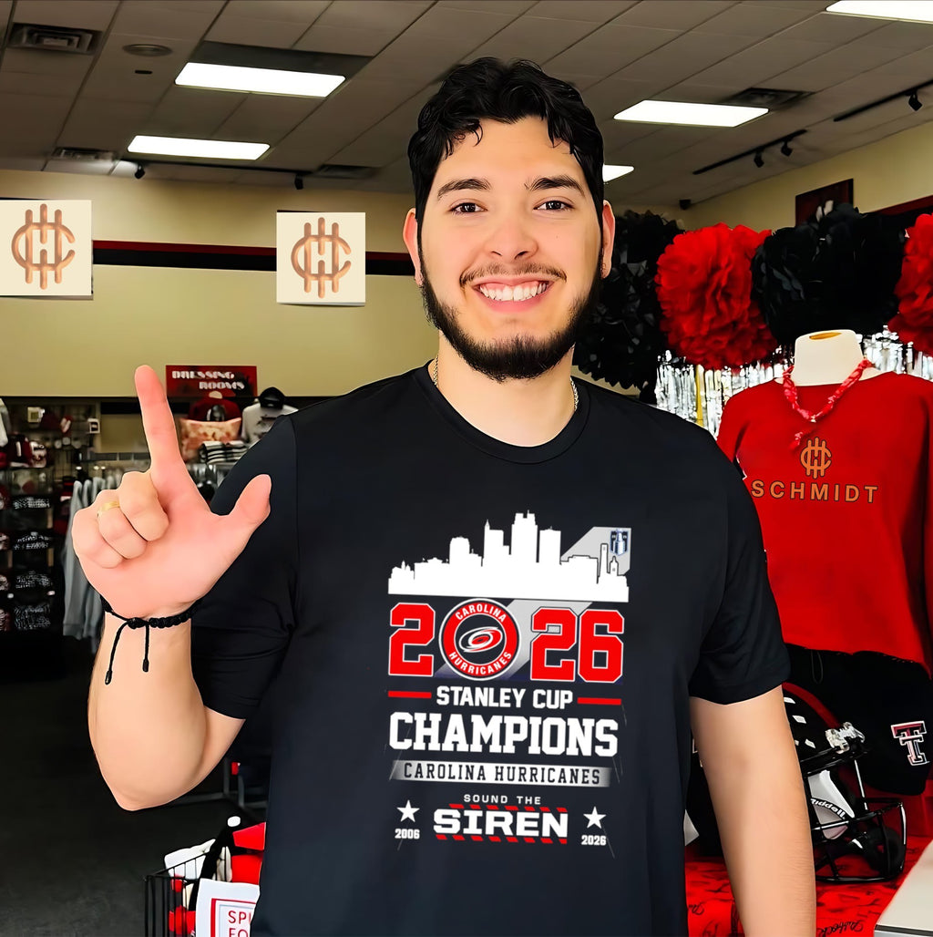 Carolina Hurricanes 2026 Stanley Cup Champions Sound The Siren skyline shirt