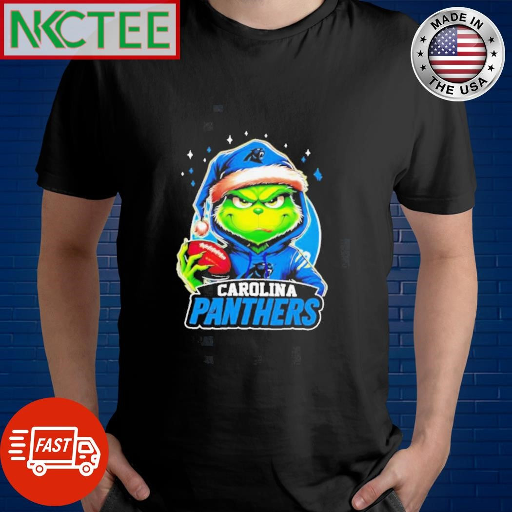 Carolina Panthers Grinch wearing Santa hat Christmas 2024 shirt