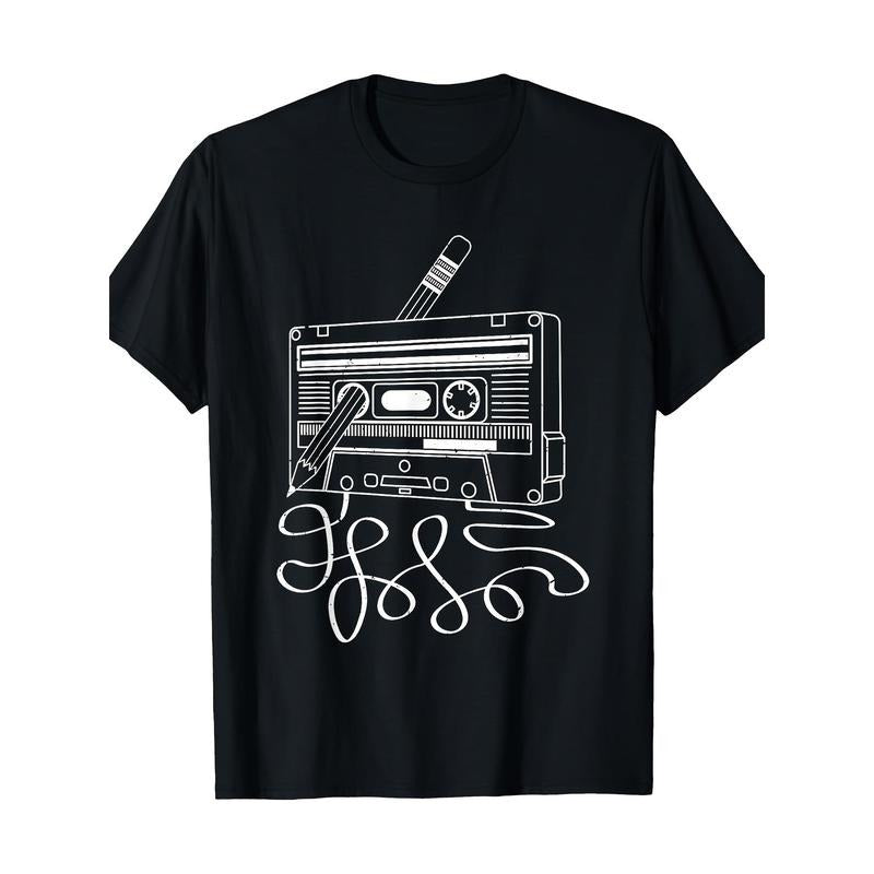 Cassette retro pencils 70's 80's 90's classic music 100% cotton T-shirt Made in USA Hoodie, Sweatshirt | PureTeeCo.com