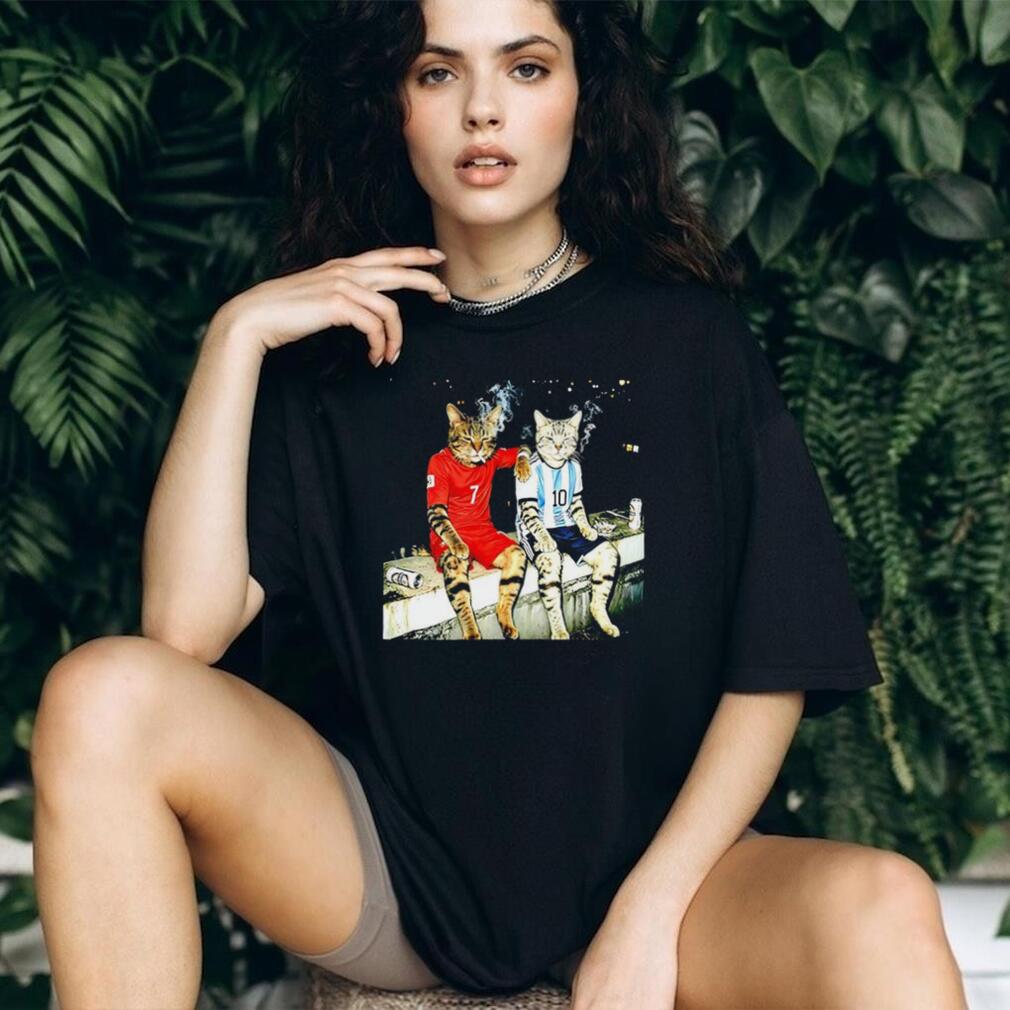 Cat Drinking Humor and smoking Ronald and Messi shirt