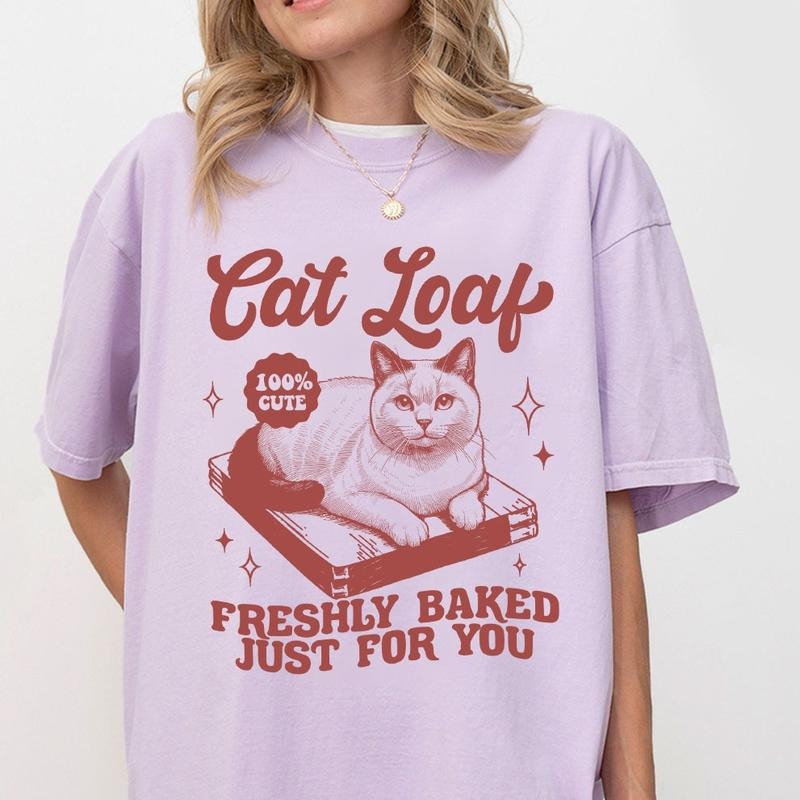 Cat Loaf Shirt, Funny Shirt For Women, Cat Lover Shirts, Gift For Her,  Trendy Retro Tshirts, Cat Lover Graphic Tees, Funny Meme Cat T-shirt, Cat Mom Tees, Women's Tops, Shirt For Cat Lover, Women Shirt