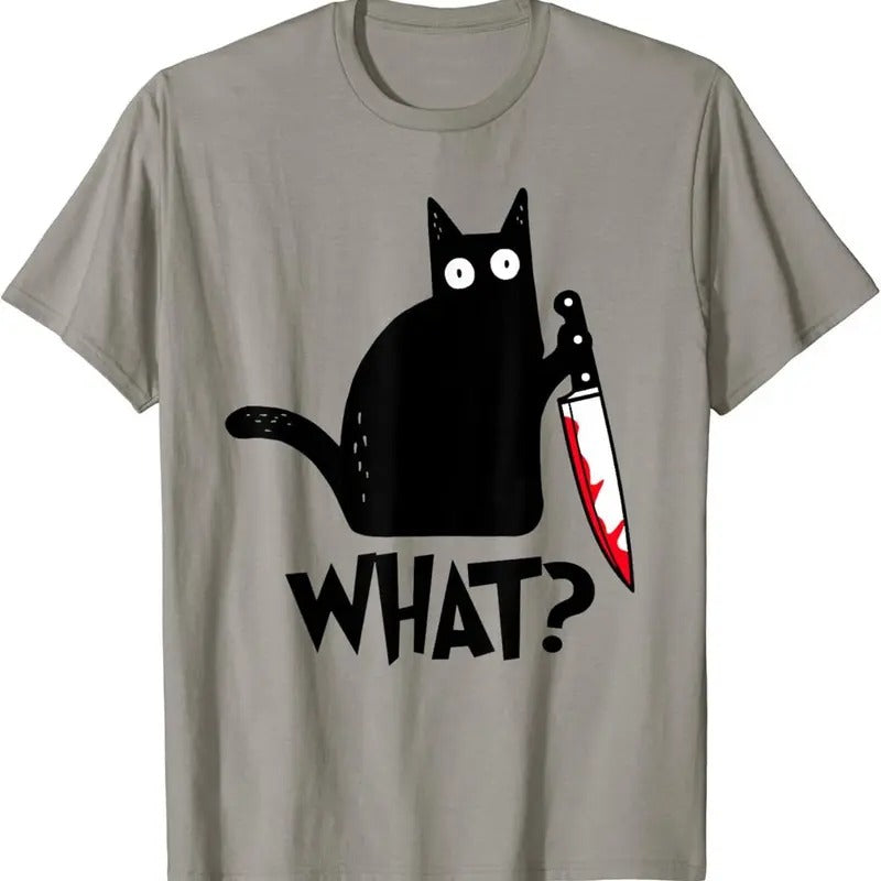 Cat What? Funny Black Cat Shirt, Cat With Kn*fe  T-shirt, sweater and Hoodie Sweatshirt | PureTeeCo.com