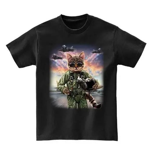 Cat as Jet Fighter Pilot, Air Force - Short Sleeve Unisex, Men Made in USA T-Shirts, Hoodie, Sweatshirt | PureTeeCo.com