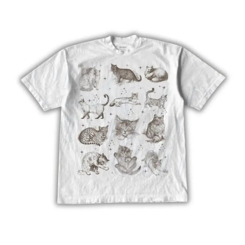 Cats Retro 90s Tattoo Vintage Graphic Tshirt, Vintage Kitten Nature Shirt, Cat Lovers Gift, Cats In Space Unisex Relaxed...