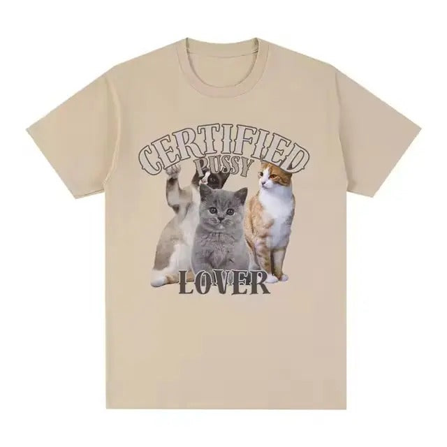 Certified Pusssyy Lover Funny Cat Meme Vintage Graphic Tee Men Women Fashion Vintage Short Sleeve T-shirt Cotton...