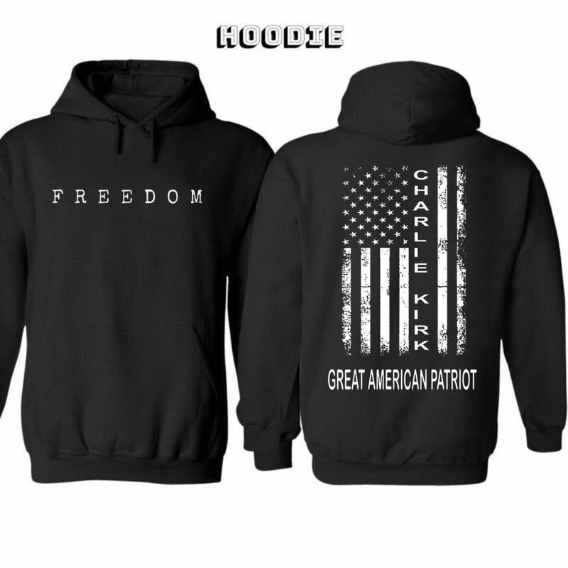Charlie Kirk Great American Patriot Hoodie , Memorial Tribute Tee with US Flag Graphic, Pray for Charlie Kirk Shirt,...