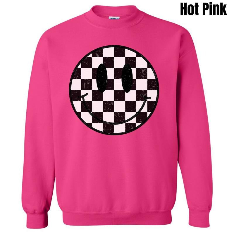 Checkerboard Happy Face Sweatshirt 'NLB' T-Shirts, Hoodie | PureTeeCo.com