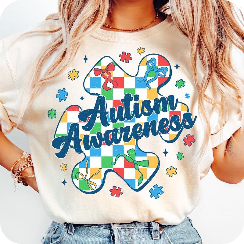 Checkered Autism Coquette T- Shirt, Autism Awareness T- Shirt, Autism T- Shirt, Autism Coquette Bow Tee, Neurodiversity...