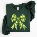 Checkered Coquette, Bow, Shamrock, Clover, Lucky, Retro, Lucky, Irish, Lucky Charm, St Patrick's Day Sweatshirt, Crew...
