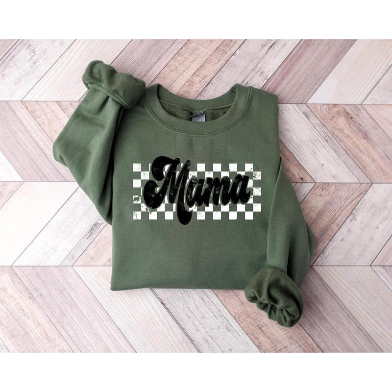 Checkered Mama Shirt Gift for Mom, Retro Mom Tee, Mother's Day Gift, Mama Sweatshirt,  Motherhood Tshirt Gift for Mom Hoodie