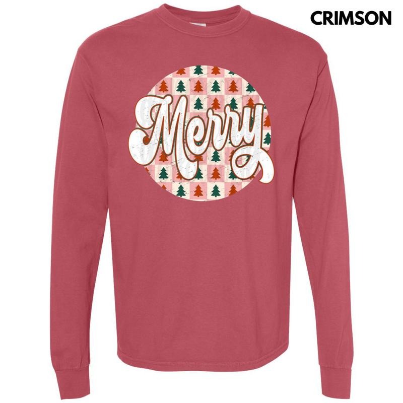 Checkered Merry Circle Long Sleeve Comfort Colors T-Shirt Hoodie, Sweatshirt | PureTeeCo.com