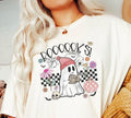Checkered Retro Bookish Ghost Shirt, Halloween Ghost Reading Book TShirt, Rocker Halloween Bookworm Crewneck, Spooky...