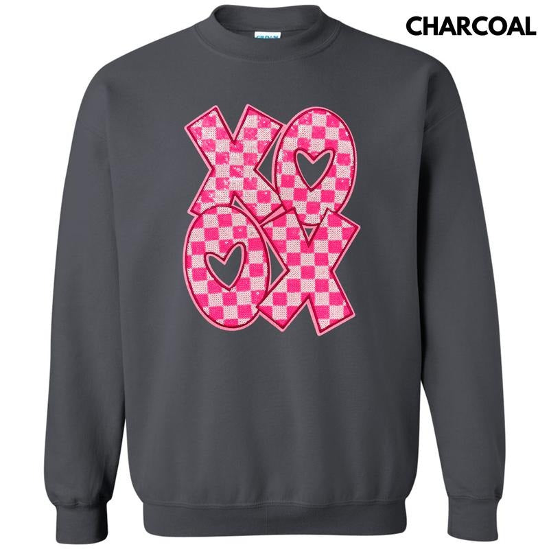 Checkered XOXO Sequin Patch Sweatshirt T-Shirts, Hoodie | PureTeeCo.com