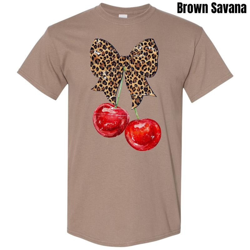 Cheetah Bow Cherries Gildan Short Sleeve T-Shirt 'NLB' Hoodie, Sweatshirt | PureTeeCo.com