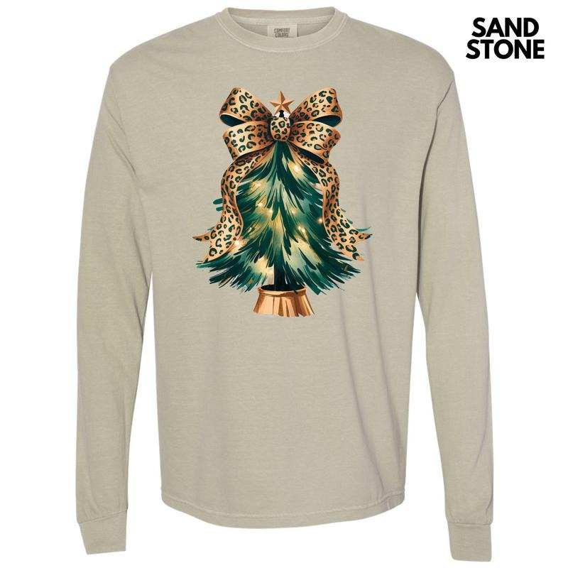 Cheetah Bow Christmas Tree Long Sleeve Comfort Colors T-Shirt 'NLB' Hoodie, Sweatshirt | PureTeeCo.com