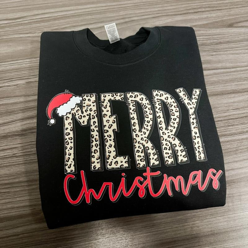 Cheetah Merry Christmas Gildan Sweatshirt --- BLACK T-Shirts, Hoodie | PureTeeCo.com