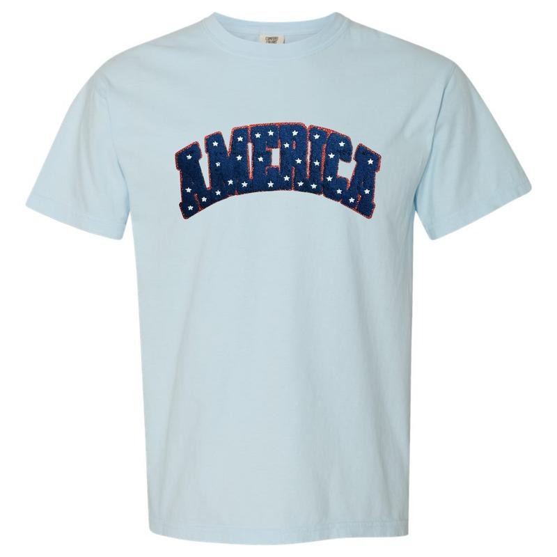 Chenille AMERICA Patch Comfort Colors T-Shirt Hoodie, Sweatshirt | PureTeeCo.com