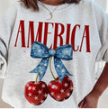 Cherry 4th Of July Tshirt, Patriotic Cherry Tee, USA Star Shirt, Memorial Day Shirt, Trendy Independence Coquette Bow Day...
