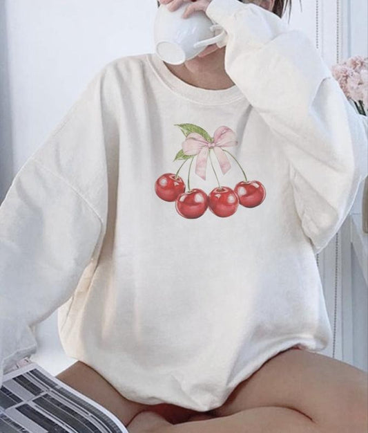 Cherry Sweatshirt, Cherry Cottagecore Trendy Crewneck, Sweatshirt Valentine Gift, Cottagecore Sweatshirt, Graphic Sweatshirt For Women, Cute Cherry Sweater