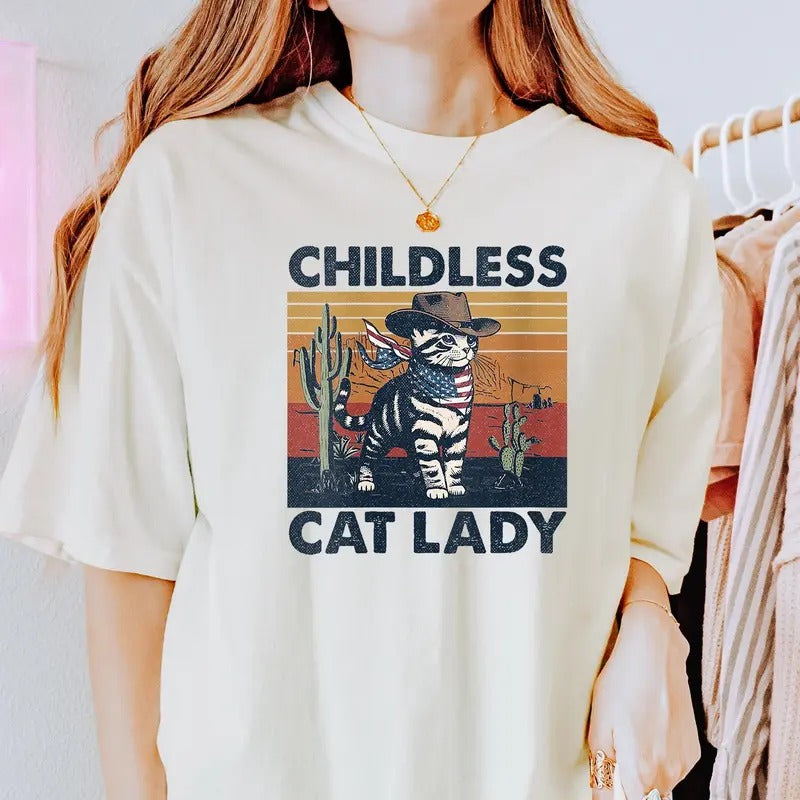 Childless Cat Lady Shirt Vote President Shirt Western Cowboy Ca Shirt Harris Walz 24 Shirt Feminist Shirt Madame...