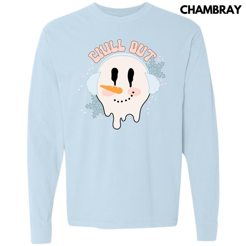 Chill Out Snowman Long Sleeve Comfort Colors T-Shirt 'NLB' Hoodie, Sweatshirt | PureTeeCo.com