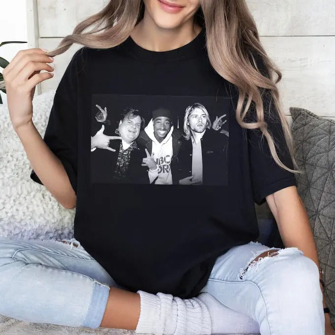 Chris Farley Tupac Shakur And Kurt Cobain Partying Unisex Men's Cotton Crew T-Shirt Vintage 90S Streetwear Hip Hop Best...
