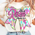 Christian Coquette T-shirt, He is Risen, Retro Easter, Checkered Cross, True Story Hoodie, Sweatshirt | PureTeeCo.com