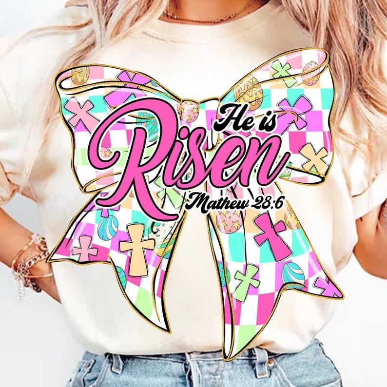 Christian Coquette T-shirt, He is Risen, Retro Easter, Checkered Cross, True Story Hoodie, Sweatshirt | PureTeeCo.com