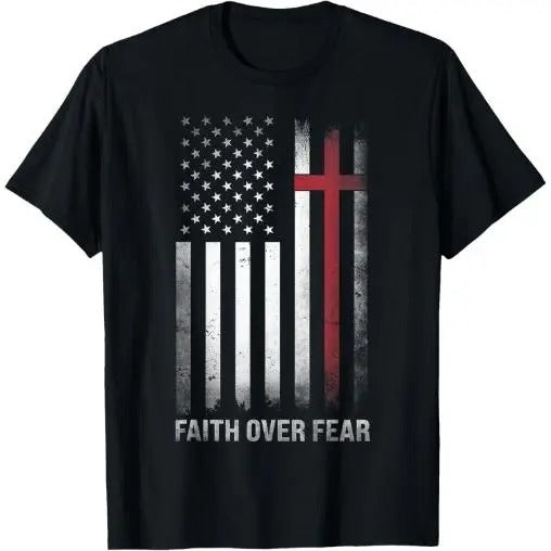 Christian US USA Flag American Christ Faith Over Fear Cross T-Shirt Made in USA Hoodie, Sweatshirt | PureTeeCo.com