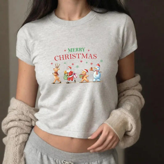 Christmas Baby Tee for Women - Retro and Funny Christmas Shirt - Comfort, Casual Cotton Top