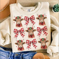 Christmas Coquette Highland Cow | Western Xmas Sweatshirt | Aesthetic Crewneck Design T-Shirts, Hoodie | PureTeeCo.com