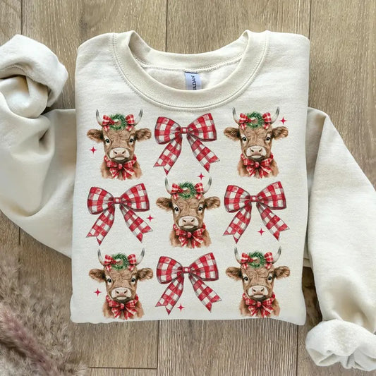 Christmas Coquette Highland Cow Shirt, Western Merry Xmas T-Shirt, Aesthetic Christmas Sweatshirt, Highland Cow Holiday Clothing, Unisex Classic Cotton