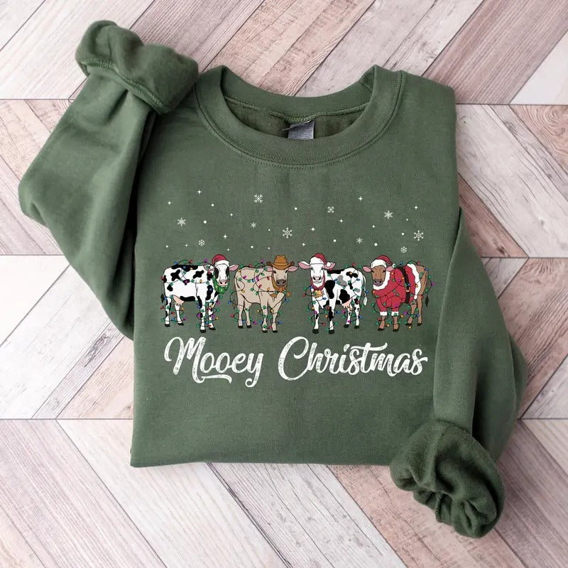 Christmas Cow Sweatshirt for Unisex, Funny Cow Lover Gift, Holiday Sweater, Farm Christmas Shirt