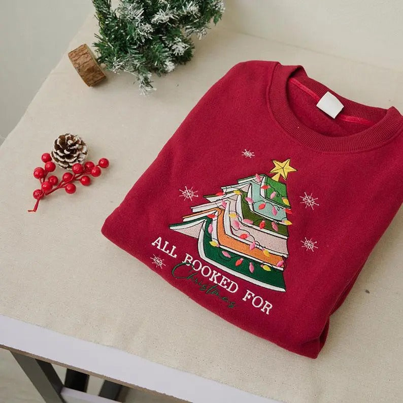 Christmas Embroidered Sweatshirt for Book Lovers - Unisex Loose Fit - Pullover, Fabric T-Shirts, Hoodie | PureTeeCo.com