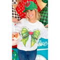 Christmas Green Bow Graphic Long Sleeve T-Shirt Hoodie, Sweatshirt | PureTeeCo.com