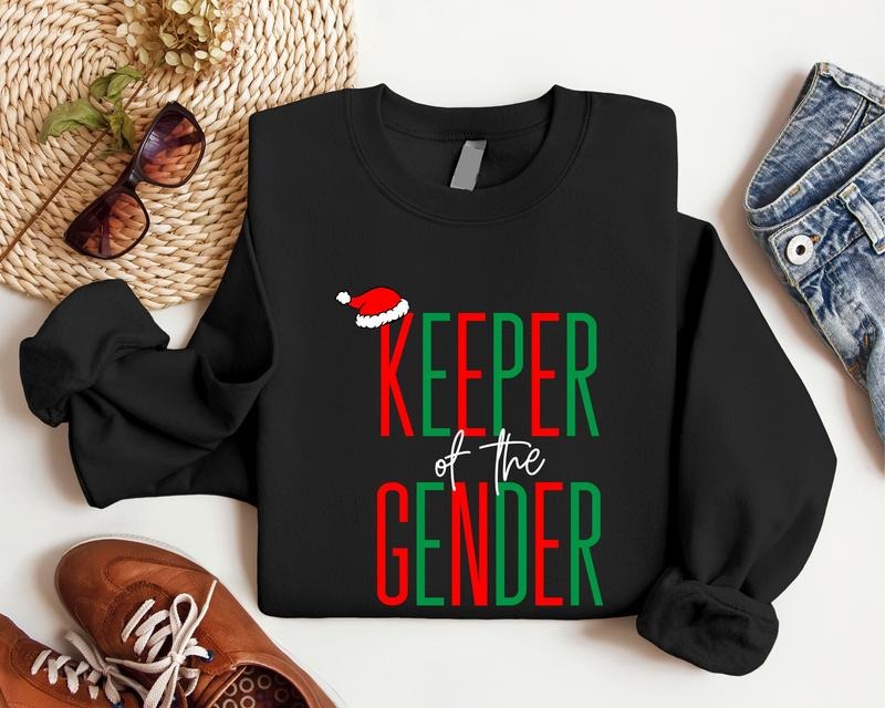 Christmas Keeper Of The Gender Sweatshirt, Xmas Baby Announcement Gift Sweater, Matching Christmas Gender Reveal Party...