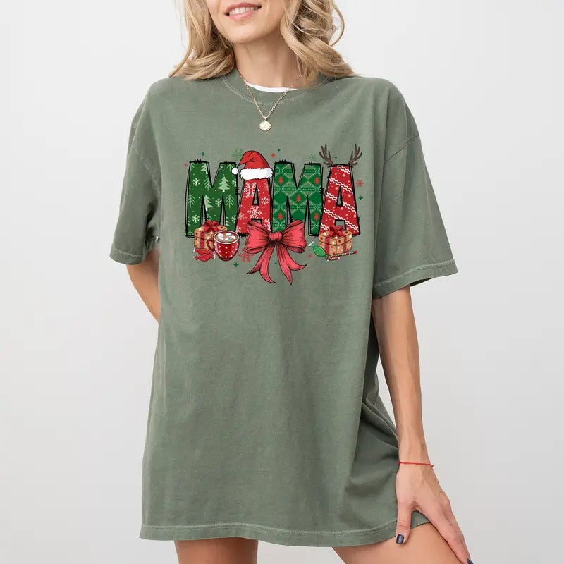 Christmas Mama Coquette Shirt Comfort Colors, Christmas Tee, Mama Claus T-shirt, Xmas Gift Shirt for Mom, Christmas Mama...